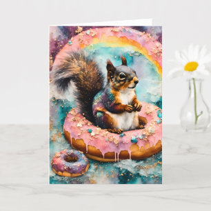 Squirrel on Floating Glazed Donut Funny Sweet Card