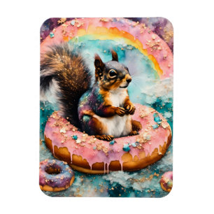 Squirrel on Floating Glazed Donut Funny Sweet Magnet