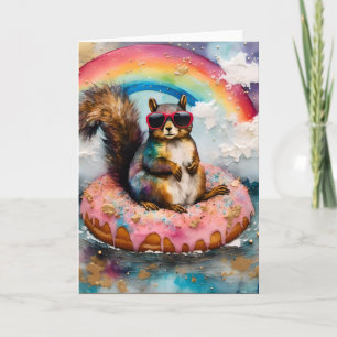 Squirrel on Floating Glazed Donut Funny Vacation Card