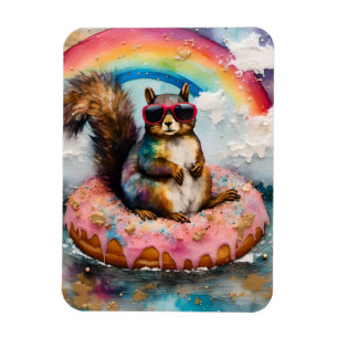 Squirrel on Floating Glazed Donut Funny Vacation Magnet