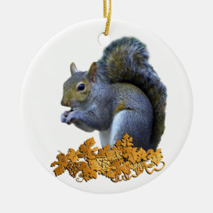 Squirrel on Golden Leaves Ceramic Ornament