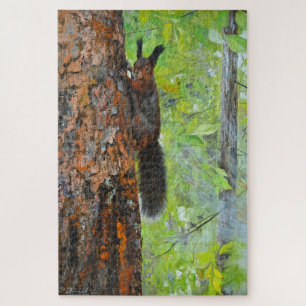 Squirrel on Pine Tree – Realistic Oil Painting Jigsaw Puzzle