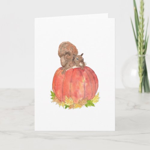Squirrel on Pumpkin Autumn Card