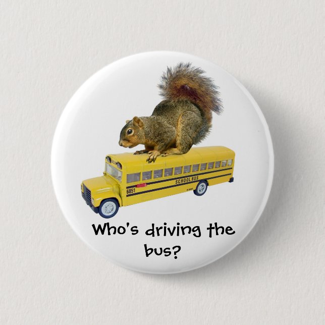 Squirrel on School Bus Button (Front)