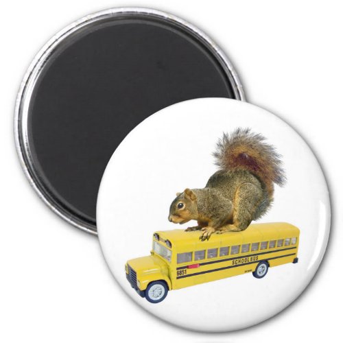 Squirrel on School Bus Magnet