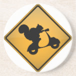 Squirrel on Scooter Coaster<br><div class="desc">Warning sign featuring a squirrel on a scooter</div>