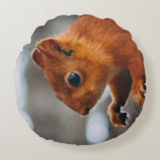 SQUIRREL ON TREE TRUNK ROUND PILLOW (Front)