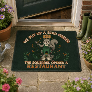 Squirrel Opened a Restaurant Funny Bird Feeder Out Doormat
