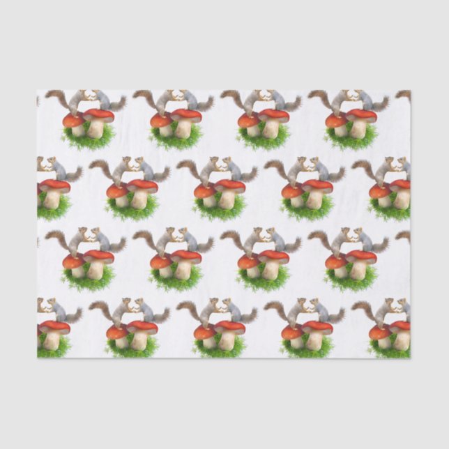 Squirrel Pair on Red Mushrooms Tissue Paper (Front)