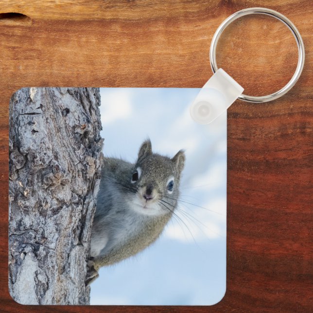 Squirrel, Peeking Around the Tree Keychain (Back)