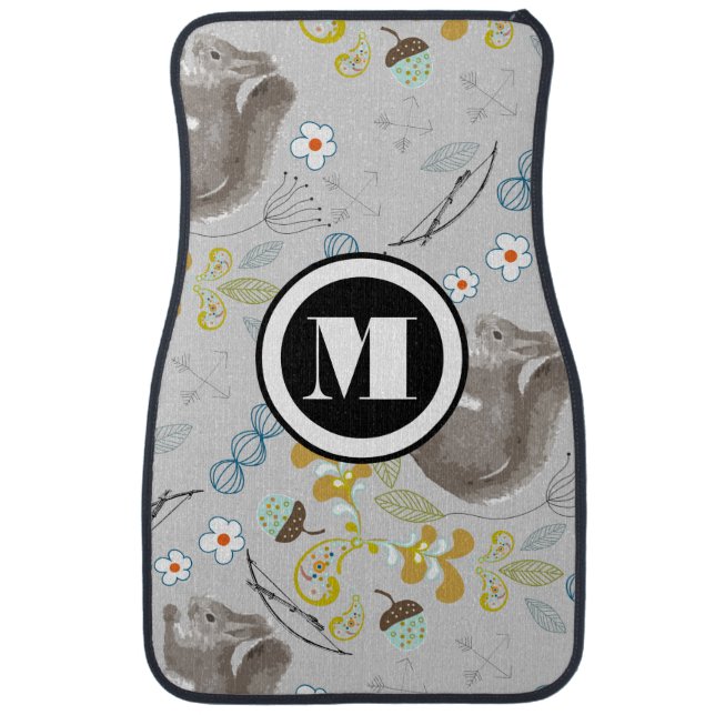 Squirrel Personalized Monogram Car Floor Mat (Front)