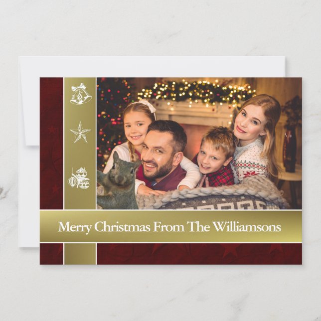Squirrel Photo Bomb Family Photo Christmas Holiday Card (Front)