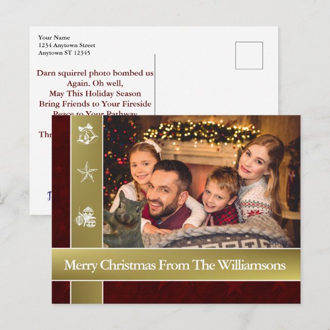 Squirrel Photo Bombs Family Photo Christmas Postcard (Front/Back)