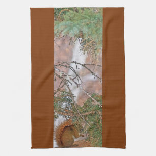 Squirrel, Pine Tree and a Nut Kitchen Towel