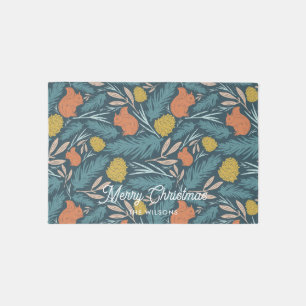 Squirrel & Pinecone Christmas Holiday Rug