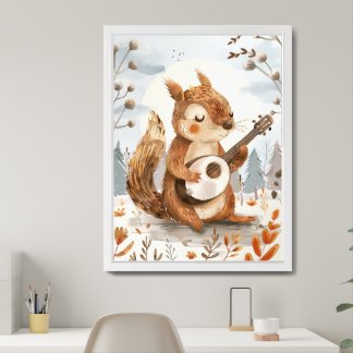 Squirrel Playing Banjo Nursery Wall Art