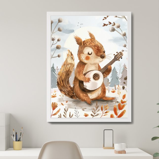 Squirrel Playing Banjo Nursery Wall Art (Home Office)
