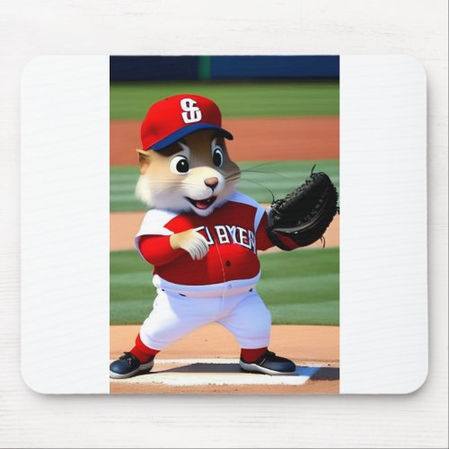 squirrel playing baseball on mouse pad