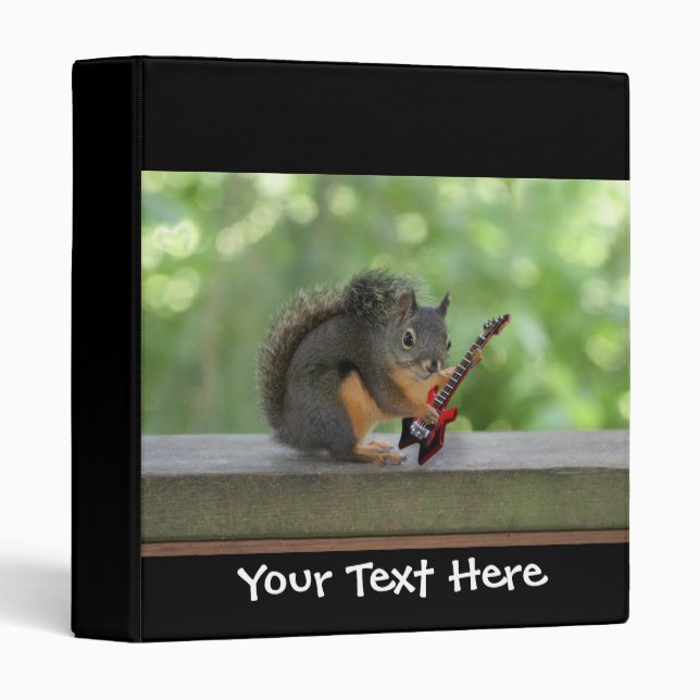 Squirrel Playing Electric Guitar 3 Ring Binder (Front/Spine)