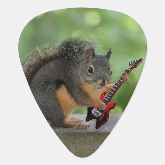 Squirrel Playing Electric Guitar Pick (Front)