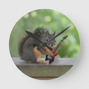Squirrel Playing Electric Guitar Round Clock
