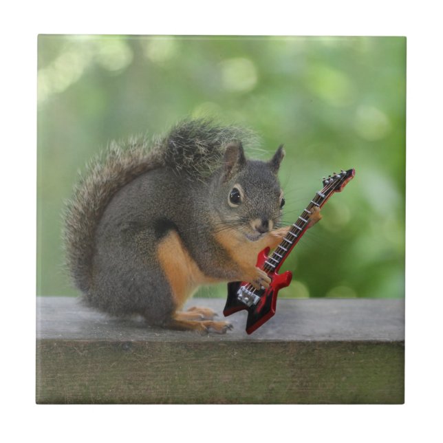 Squirrel Playing Electric Guitar Tile (Front)