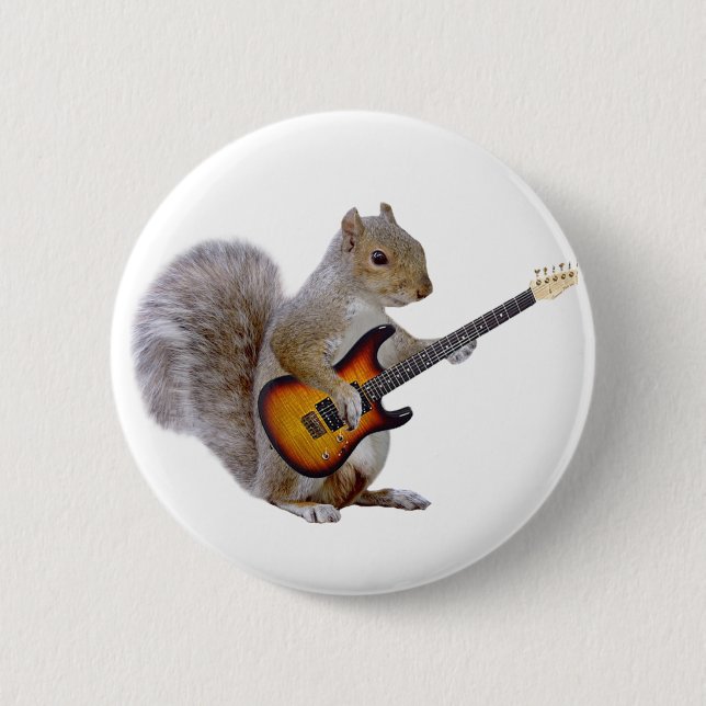 Squirrel Playing Guitar Pinback Button (Front)