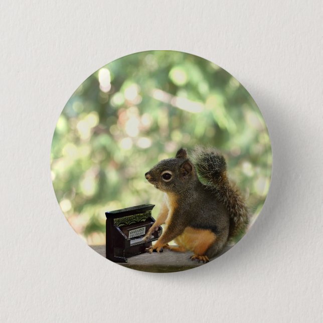 Squirrel Playing Piano Pinback Button (Front)