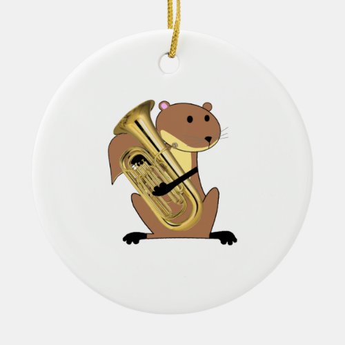 Squirrel Playing the Euphonium Ceramic Ornament