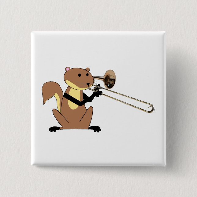 Squirrel Playing the Trombone Button (Front)