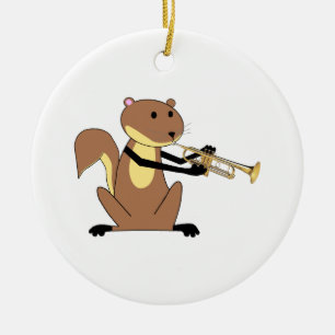 Squirrel Playing the Trumpet Ceramic Ornament