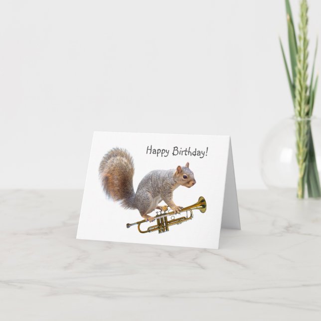 Squirrel Playing Trumpet Birthday Card (Front)
