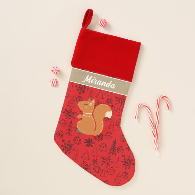 Squirrel - Premium red pattern  Christmas Stocking (Front)