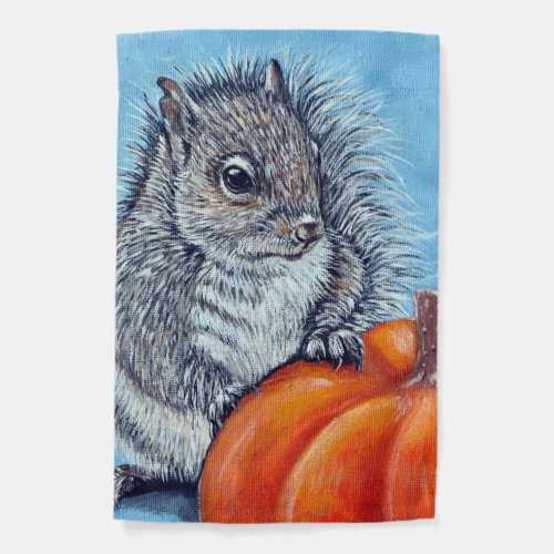 Squirrel Pumpkin Painting Garden Flag