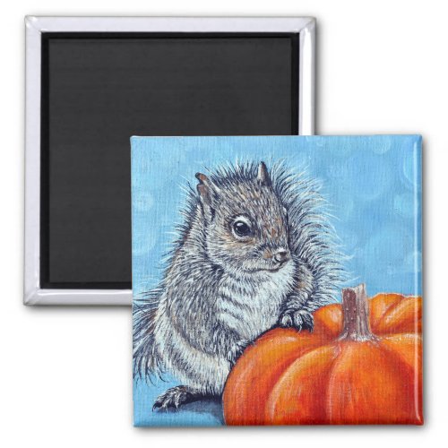 Squirrel Pumpkin Painting Magnet
