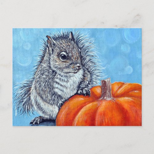 Squirrel Pumpkin Painting Postcard