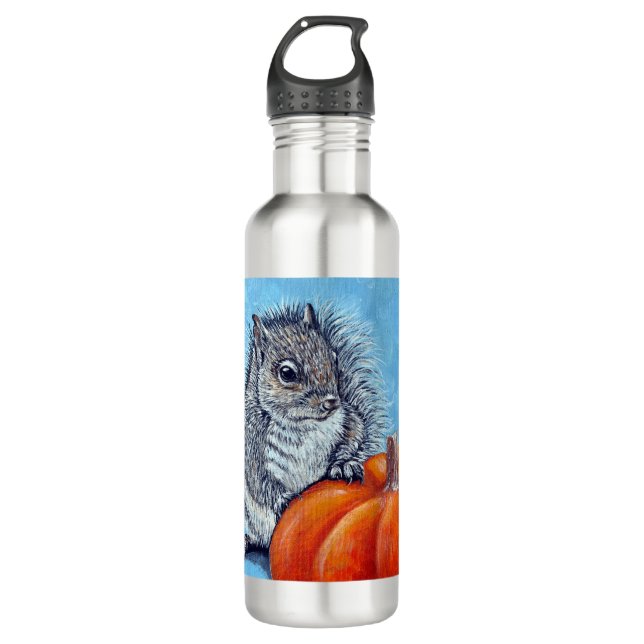 Squirrel Pumpkin Painting Stainless Steel Water Bottle (Front)