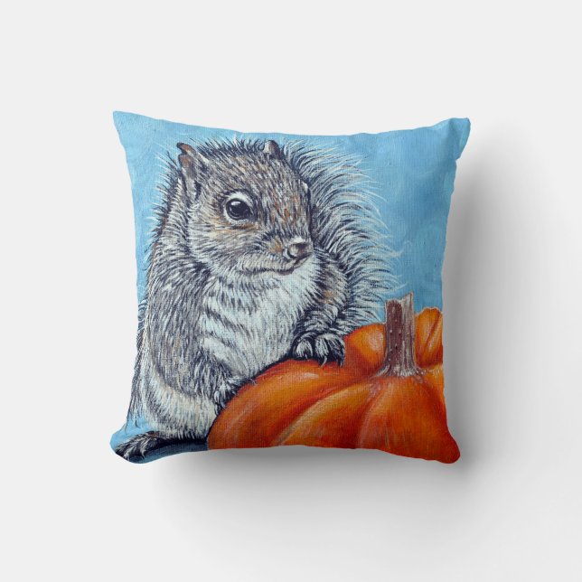 Squirrel Pumpkin Painting Throw Pillow (Front)
