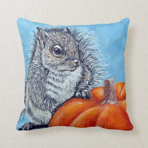 Squirrel Pumpkin Painting Throw Pillow