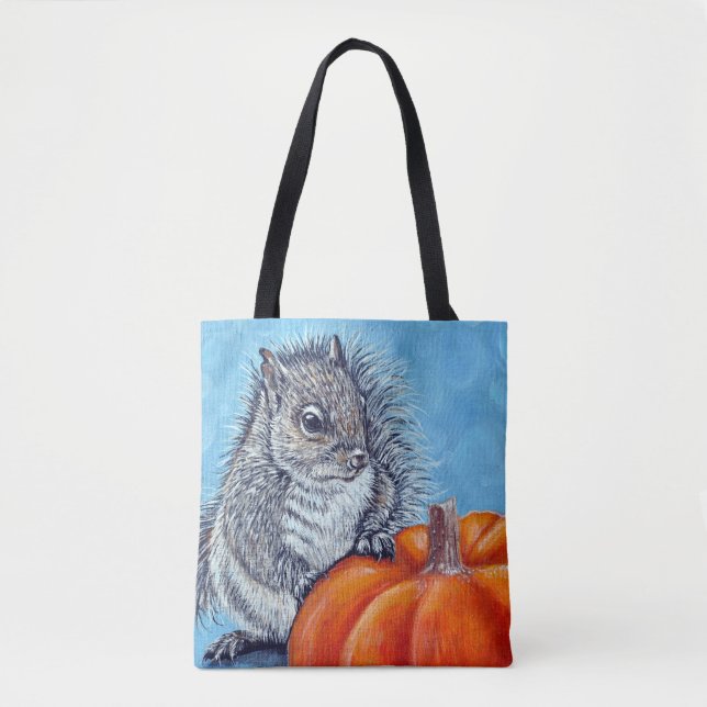 Squirrel Pumpkin Painting Tote Bag (Front)