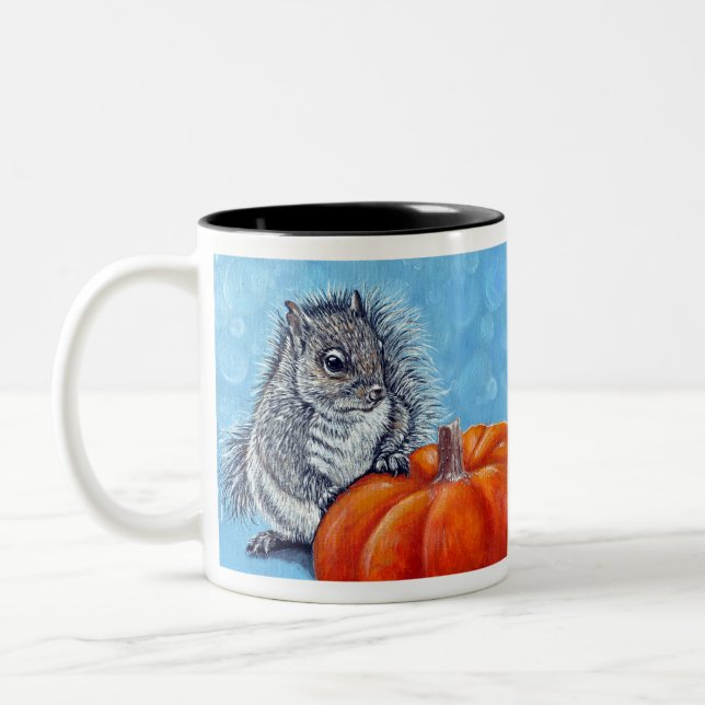 Squirrel Pumpkin Painting Two-Tone Coffee Mug (Left)