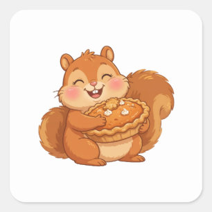Squirrel Pumpkin Pie Thanksgiving Square Sticker