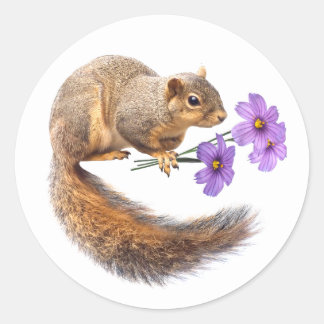 Squirrel Purple Flowers Sticker