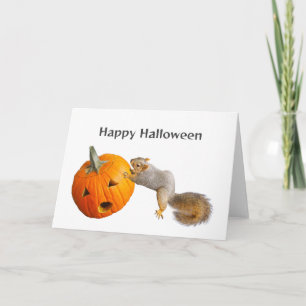 Squirrel Pushing Jack-o-Lantern Halloween Card