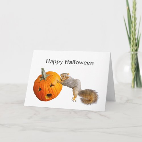 Squirrel Pushing Jack_o_Lantern Halloween Card