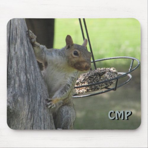 Squirrel Raiding Bird Feeder with Your Initials Mouse Pad