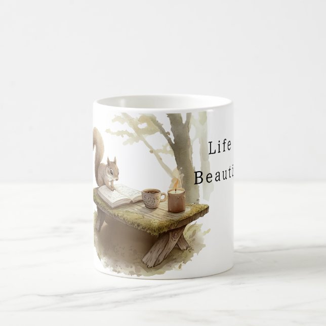 Squirrel Reading A Book Coffee Mug (Center)