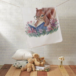Squirrel Reading A Book, Nestled In Flowers Baby Blanket