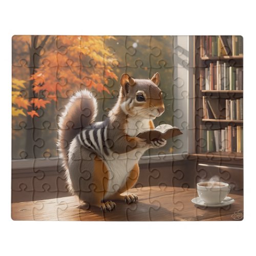Squirrel Reading Book with Steaming Cup of Coffee Jigsaw Puzzle