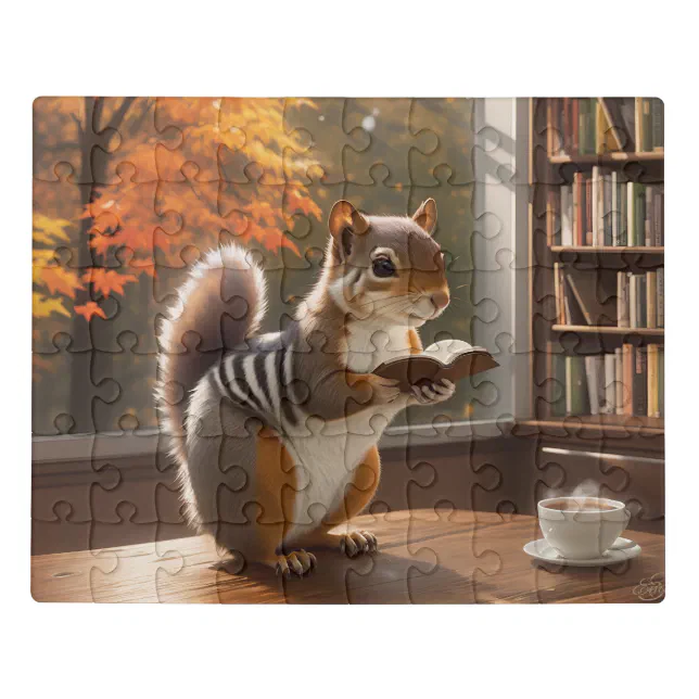 Squirrel Reading Book with Steaming Cup of Coffee Jigsaw Puzzle (Puzzle Horizontal)
